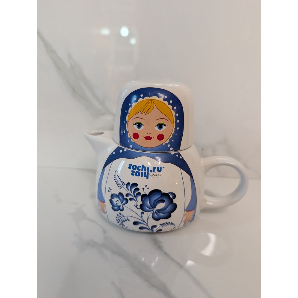 Sochi 2014‎ Winter Olympics Matryoshka Nesting Doll Teapot and Cup Set Ceramic